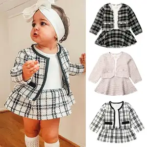 2019 Fashion 1-5Y Baby Girls Clothes Sets Birthday Long Sleeve Plaid Coat Tops+Dress 2Pcs Party Warm Outfit