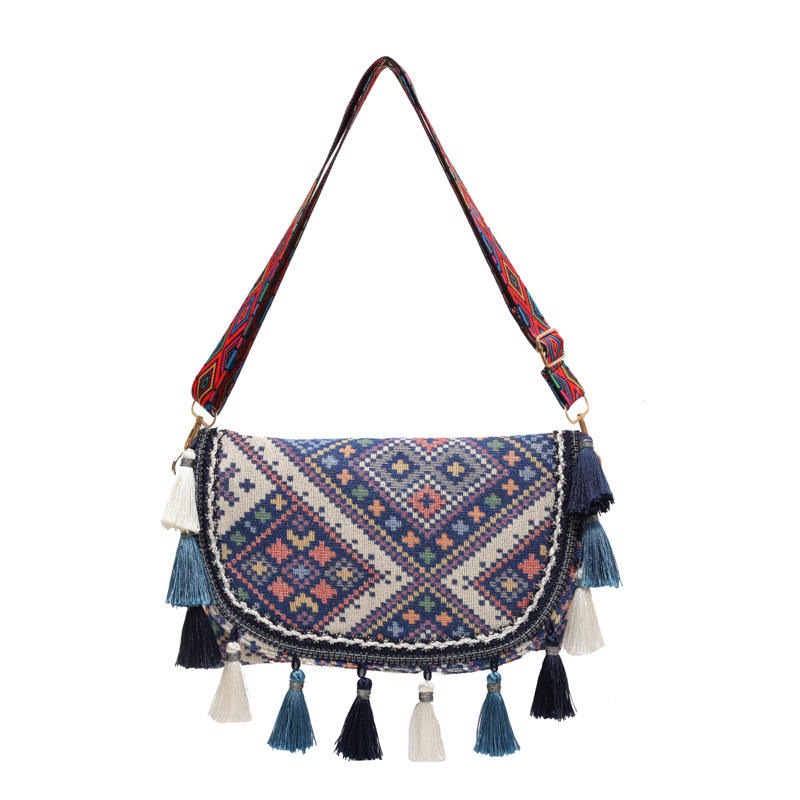 Borsa Messenger Cotone Borsa A Tracolla In Cotone Grande Stile Boho Hippie - Tailandese, Stampata, Con Molte Tasche - Per Spiaggia E Weekend Borsa Spiaggia Stile Bohemien - Foto 8