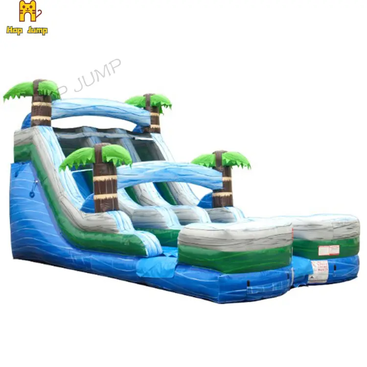 गर्मियों में आउटडोर पानी स्लाइड बच्चों 18ft के लिए 20ft 22ft झटका अप पानी स्लाइड inflatable उष्णकटिबंधीय संगमरमर बच्चों को पानी स्लाइड inflatable