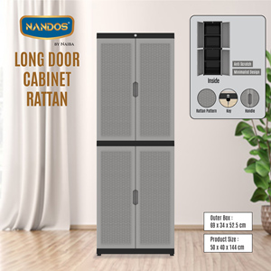 Elegant portable <b>wardrobe</b> with long doors featuring a charming rattan motif, offering multifunctional <b>storage</b> solutions - Product Image 4