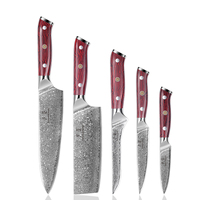 Vente chaude 5 pièces ensemble de couteaux de cuisine en acier damas 67 couches couteau de cuisine avec manche rouge G10 couteau de Chef à fileter en acier inoxydable