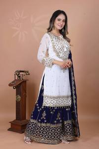 ชุดสาหรี่กะมีซผ้าจอร์เจียต์เนื้อหนาสำหรับผู้หญิง แห้งเร็ว ใส่ได้ทุกฤดู เหมาะสำหรับใส่ไปชายหาด งานปักเลื่อมแบบดั้งเดิม 5 มม. แขนยาว - Product Image 2