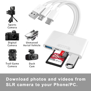 Hub USB-C 5-en-1 avec lecteur de mémoire et de cartes SD, prise en charge de la caméra, adaptateur USB OTG compatible avec les téléphones mobiles <span class=keywords><strong>iPhone</strong></span>/iPad, protection intégrée - Product Image 3