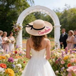 Personalised Bridal Party <b>Hat</b>, Custom Name Wide Brim Sun <b>Hat</b>, <b>Wedding</b> Bridesmaids Accessories, Summer Beach Cap - Product Image 2