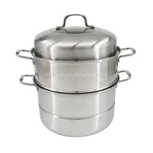 Ensemble de cuisson vapeur pour <span class=keywords><strong>couscous</strong></span> avec 2 plateaux, OEM/ODM, en acier inoxydable poli miroir intérieur et extérieur, 28 cm, 30 cm, couvercle visible en métal - Product Image 1