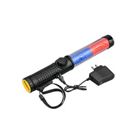Bâton de contrôle de circulation LED de 30 cm, lumière d'avertissement rouge et bleue rechargeable, lampe torche magnétique d'urgence avec sifflet