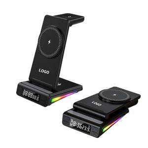 3 in 1 Foldable Wireless Charger Multi Function Plastic <b>LED</b> Display Magnetic Wireless Charger with <b>Clock</b> - Product Image 1