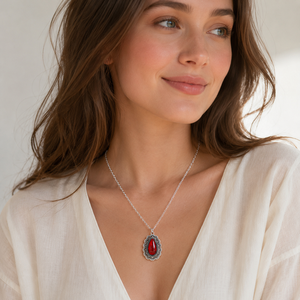 Collana rossa testurizzata a forma di goccia d'acqua, gioielli retrò da donna, idee regalo - Product Image 2