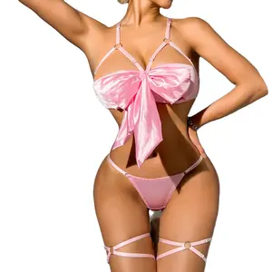 Lingerie Nake Open Bra Fancy Underwear Women Luxury Sexy Costume Bilizna Set With Garter Belt