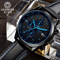 OCHSTIN Montre à quartz pour homme, chronographe, bracelet en cuir, mode business, sport, résistant à l'eau 3BAR, cadran 42 mm