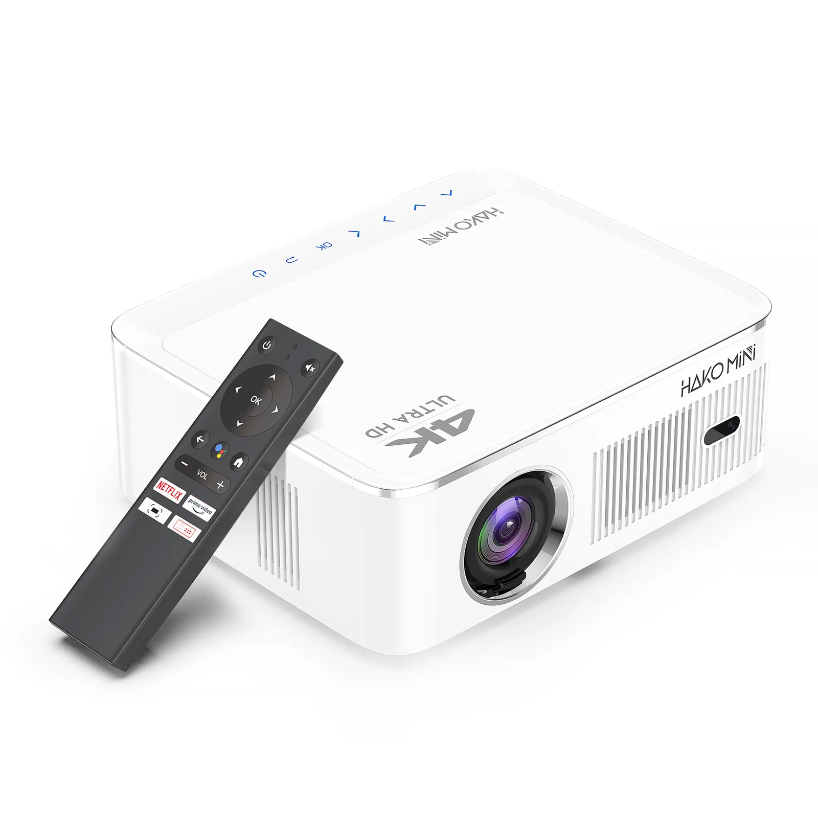 Novo projetor personalizado inteligente android 10, led 4k hd portátil hako mini projetor google com voz bluetooth