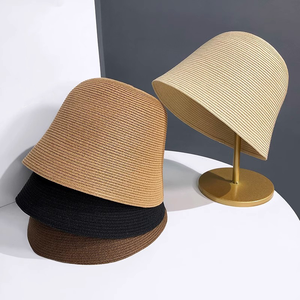 Custom Logo Straw Bucket <b>Hat</b> Bulk Women's Summer <b>Sun</b> Cap Bell-shaped Minimalist <b>Ladies</b> Straw <b>Hats</b> with Wholesale - Product Image 6