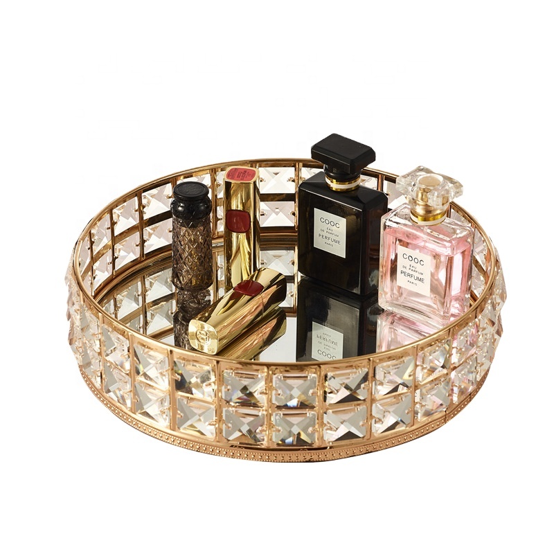Столешница для духов, Декор для дома, круглые ювелирные изделия, металлический золотой, акриловый декоративный зеркальный поднос