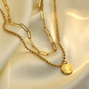 French Queen Coin Necklace 18K Gold Plated Round Pendant Stainless Steel Chain Women's Fashion Jewelry Gift - Product Image 3