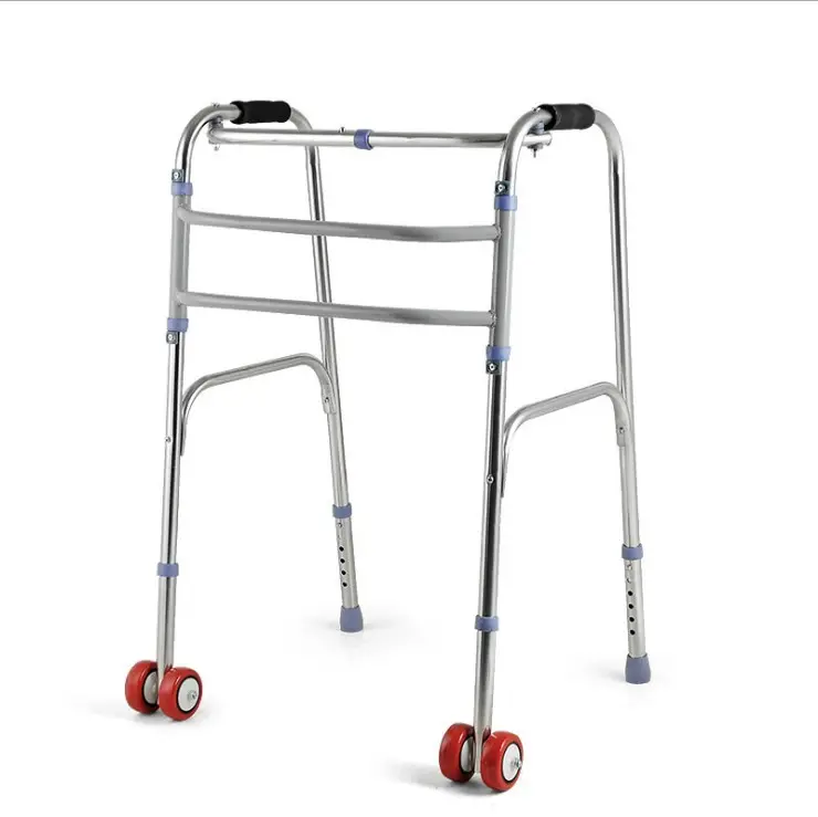 Formazione di riabilitazione a piedi telaio Anteriore 4 Ruote mobility telaio 4 gamba Pieghevole in acciaio inox Medico A Piedi aid con ruota