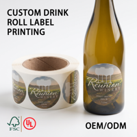 Étiquettes de bouteilles de vin en rouleau, écologiques, imperméables, en vinyle, pour emballage de boissons, autocollants avec logo pour étiquettes d'emballage