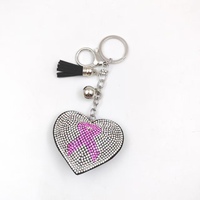 Porte-clés en métal avec ruban rose de la lutte contre le cancer et strass, cadeau de sensibilisation à la santé mammaire