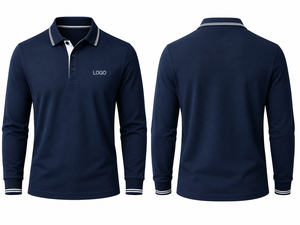   T-shirt à manches longues avec logo brodé personnalisé, chemise de golf pour homme, tissu piqué en coton mélangé, poignets côtelés, fournisseur - Product Image 2