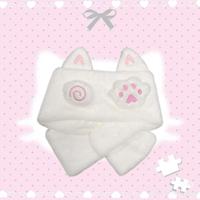 Écharpe carrée pour enfants, motif oreilles de lapin et patte de chat, style japonais, mignonne, en peluche épaisse, chaude pour l'hiver, à porter croisée, polyvalente, pour desserts
