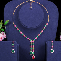 Parure de bijoux de mariée plaquée or/argent avec zircons cubiques multicolores, collier long et boucles d'oreilles, cadeau pour femme pour mariage ou fête