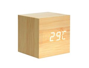 Custom logo Square Wooden Cube <b>Led</b> Desk Productivity Gadget Time Day Temperature Sounds Control Digital Table Alarm <b>Clock</b> - Product Image 2