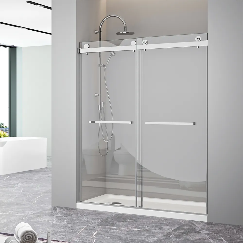 Porte de douche coulissante en verre trempé facile à nettoyer salle de bain avec accessoires en acier inoxydable