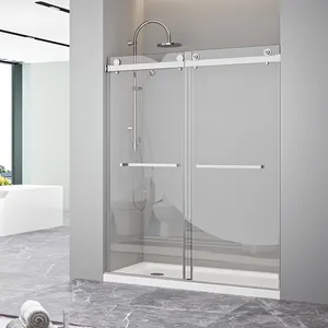 Puerta de ducha deslizante de vidrio templado, accesorios de acero inoxidable para Baño