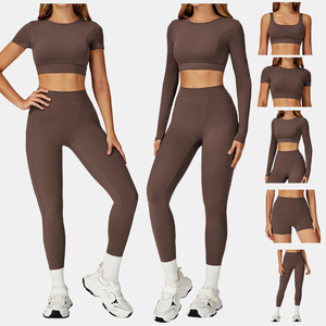 Ensemble de yoga complet pour femmes, ensemble de fitness cinq pièces, soutien-gorge ajustable, hauts courts, shorts taille haute, leggings de cheville, vêtements de sport - Product Image 2