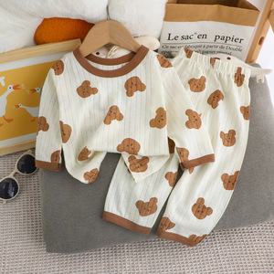 Ensemble de sous-vêtements d'été en coton <span class=keywords><strong>pour</strong></span> enfants, pyjama fin à manches longues et pantalon long, vêtements d'intérieur <span class=keywords><strong>pour</strong></span> bébés et nourrissons, vente en gros - Product Image 1