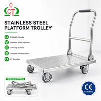 Chariot à plateforme en acier inoxydable avec poignée pliable, plateau antidérapant en plaque diamantée, roulettes pivotantes, robuste pour entrepôt
