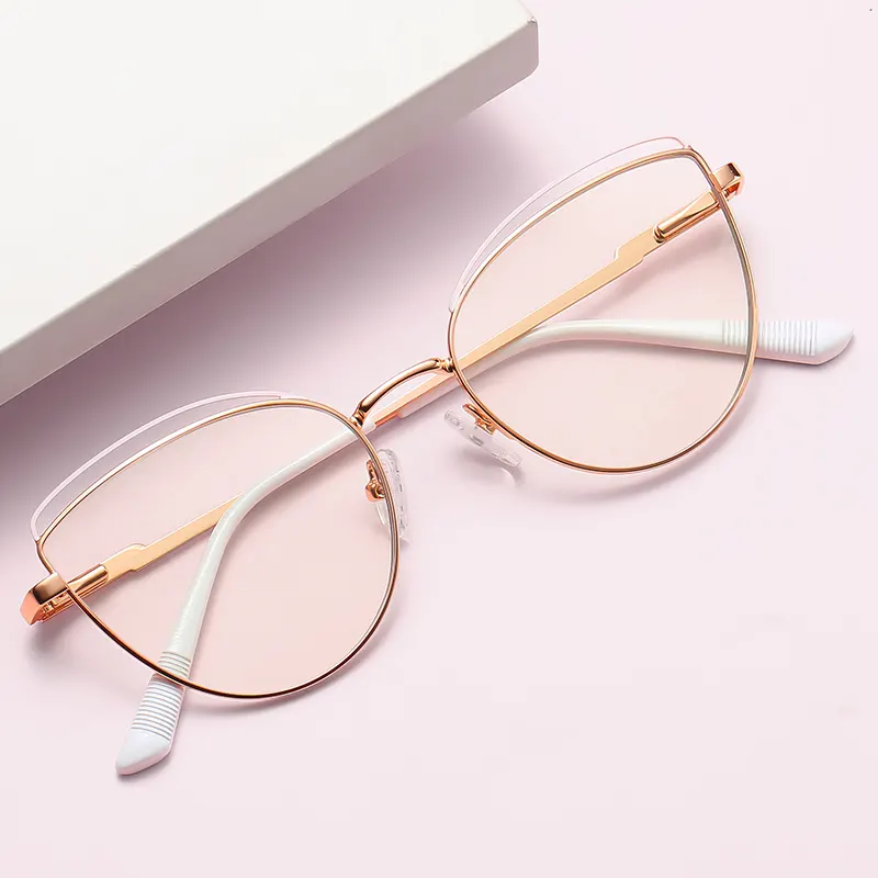 2022 bicolourable metal spring hinge cateye girls eye wear eyeglasses frames gafas de luz azul anteojos mens glasses