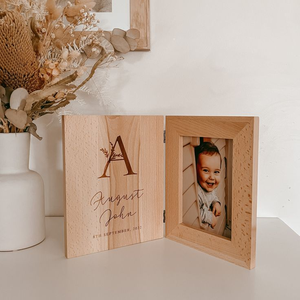 JUNJI Cadre photo personnalisé en bois fait à la main pour bébé Cadre gravé personnalisé pour souvenir de nouveau-né Nouvelle maman Idée cadeau pour le premier anniversaire - Product Image 6