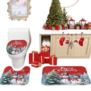 Red Christmas Snowmen Scene Polyester Shower <b>Curtain</b> <b>Bathroom</b> <b>Curtain</b> Digital Print Custom Print Waterproof Bulk Wholesale - Product Image 2