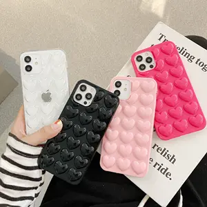 Universal silicone phone case for iPhone 11pro max Lovely Cute 3D Heart Jelly Candy Soft Silicon TPU Back Cover for iPhone 12pro
