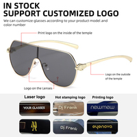 Nouvelles Lunettes de Soleil Tendance Oversize à Verre Unique Unisexe Grande Monture Luxe Forme Spéciale Pilote Métal Protection UV400