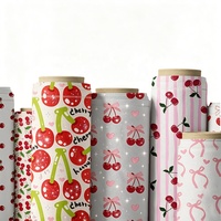 Tissu imprimé 100% polyester à motif de cerises pour chemises de sport et vêtements décontractés, service d'impression à faible MOQ