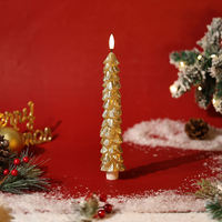 Bougie conique en cire de paraffine LED de Mermei avec télécommande, flamme 3D, motif arbre de Noël, autoportante pour la décoration de la maison et les fêtes