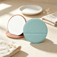 Miroir de poche rond pliable de haute qualité en cuir PU, miroir compact pliable avec logo personnalisé pour filles, femmes, voyages