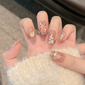 Diseño # 2584 # 2589 # 2591 <span class=keywords><strong>Uñas</strong></span> Postizas de Navidad con Diseño de Fuegos Artificiales, <span class=keywords><strong>Uñas</strong></span> de Gel de Lujo Hechas a Mano, Ojo de Gato, 10 Piezas - Product Image 2