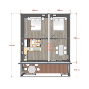 中国工厂供应商20-40英尺预制集装箱房屋平装式预制卧室居住用房，适用于宾客度假村酒店 - Product Image 6