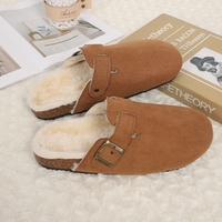Mules unisexes en daim avec doublure en fourrure, mules en peluche pour intérieur et extérieur, soutien de la voûte plantaire, semelle en liège rembourrée, pantoufles d'hôtel en daim