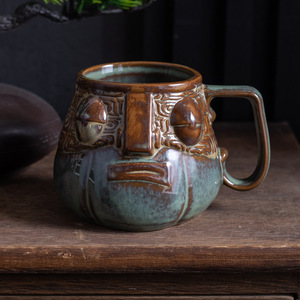 แก้วเซรามิคลายโบราณพร้อมหูจับสีบรอนซ์ แก้วเดี่ยวสำหรับใช้ในบ้าน - Product Image 1