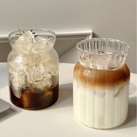 Bloemvormige geribbelde glazen beker, kalebasvormig, voor ijskoffie, Americano, fruitsap, melkthee, frisdrank, restaurant, bar, drinkgerei