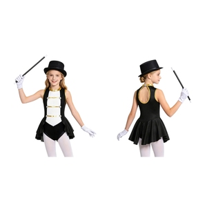 Costumes de cirque Ringmaster pour filles de 6 à 16 ans, justaucorps avec chapeau, baguette magique, gants, ensembles pour cosplay, déguisement, fête à thème - Product Image 5