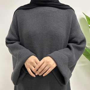 Kış mütevazı kazak kalın sıcak kapalı Abaya kadınlar müslüman elbise düz zarif islam giyim üreticileri Eid ramazan Abaya - Product Image 3