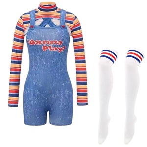 <span class=keywords><strong>Disfraz</strong></span> de Halloween <span class=keywords><strong>Scream</strong></span> para mujer, <span class=keywords><strong>disfraz</strong></span> de muñeca asesina espeluznante, Tops de manga larga de cuello alto, conjunto de monos cortos con medias - Product Image 2