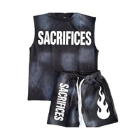 Ensemble short et débardeur vintage délavé à l'acide pour homme, 100 % coton, imprimé sérigraphié, style streetwear, tenue deux pièces pour l'été