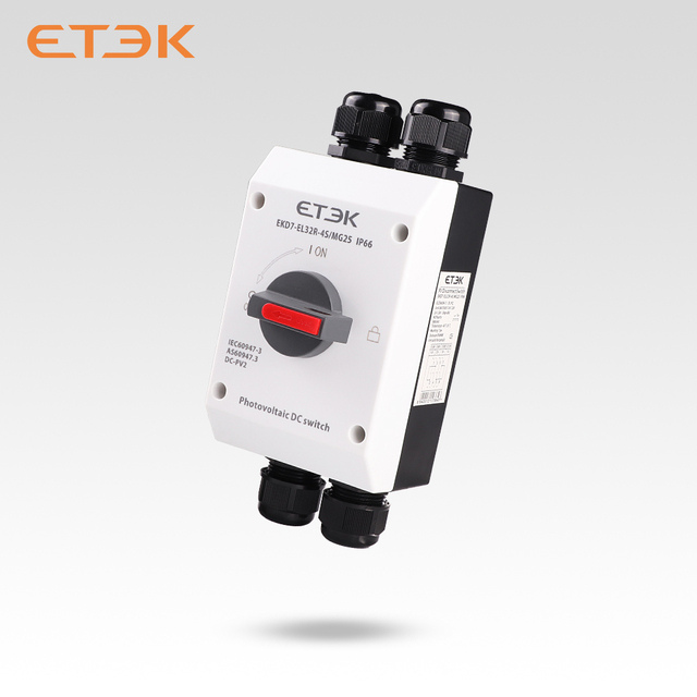 Photovoltaic Solar DC Isolation Switch Outdoor PV 4P 240V 32A 50Hz/60Hz Rotating Handle IP65 Waterproof Box EKD7-EL32R-4S/MG25