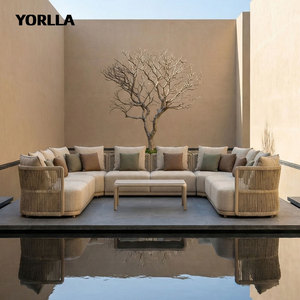 Conjunto <span class=keywords><strong>de</strong></span> Sofás Seccionales <span class=keywords><strong>de</strong></span> Exterior <span class=keywords><strong>de</strong></span> Lujo Moderno, Tejidos con Cuerda, en Forma <span class=keywords><strong>de</strong></span> L, <span class=keywords><strong>para</strong></span> Jardín, Patio, Villa u Hotel - Product Image 4