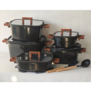 Chique 15-delige vierkante pannenset 20-32CM soep pan 28CM ondiepe kookpot siliconen deksel moderne keukengerei groothandel B2B - Product Image 1